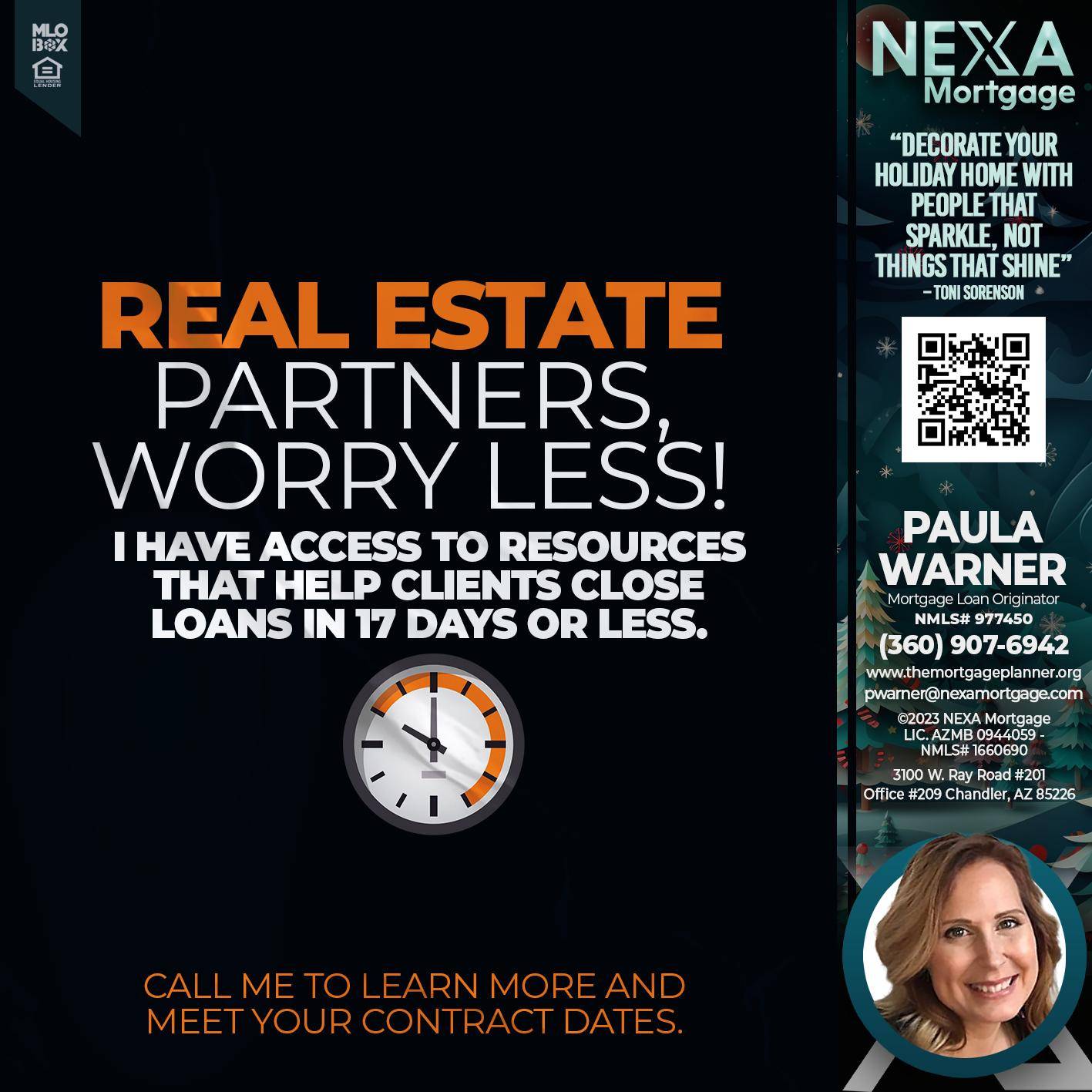 REAL ESTATE PARTNER - Paula Warner -Mortgage Loan Originator