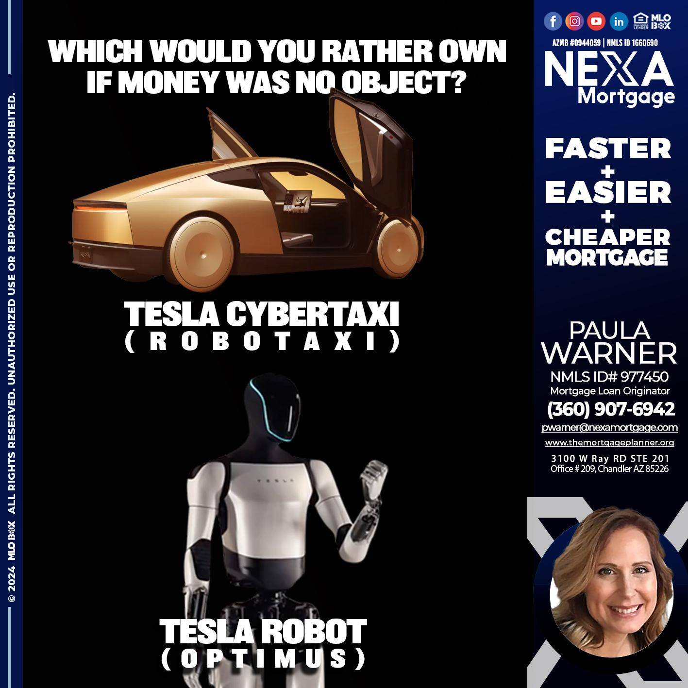tesla cyber taxy vs tesla robot? - Paula Warner -Mortgage Loan Originator
