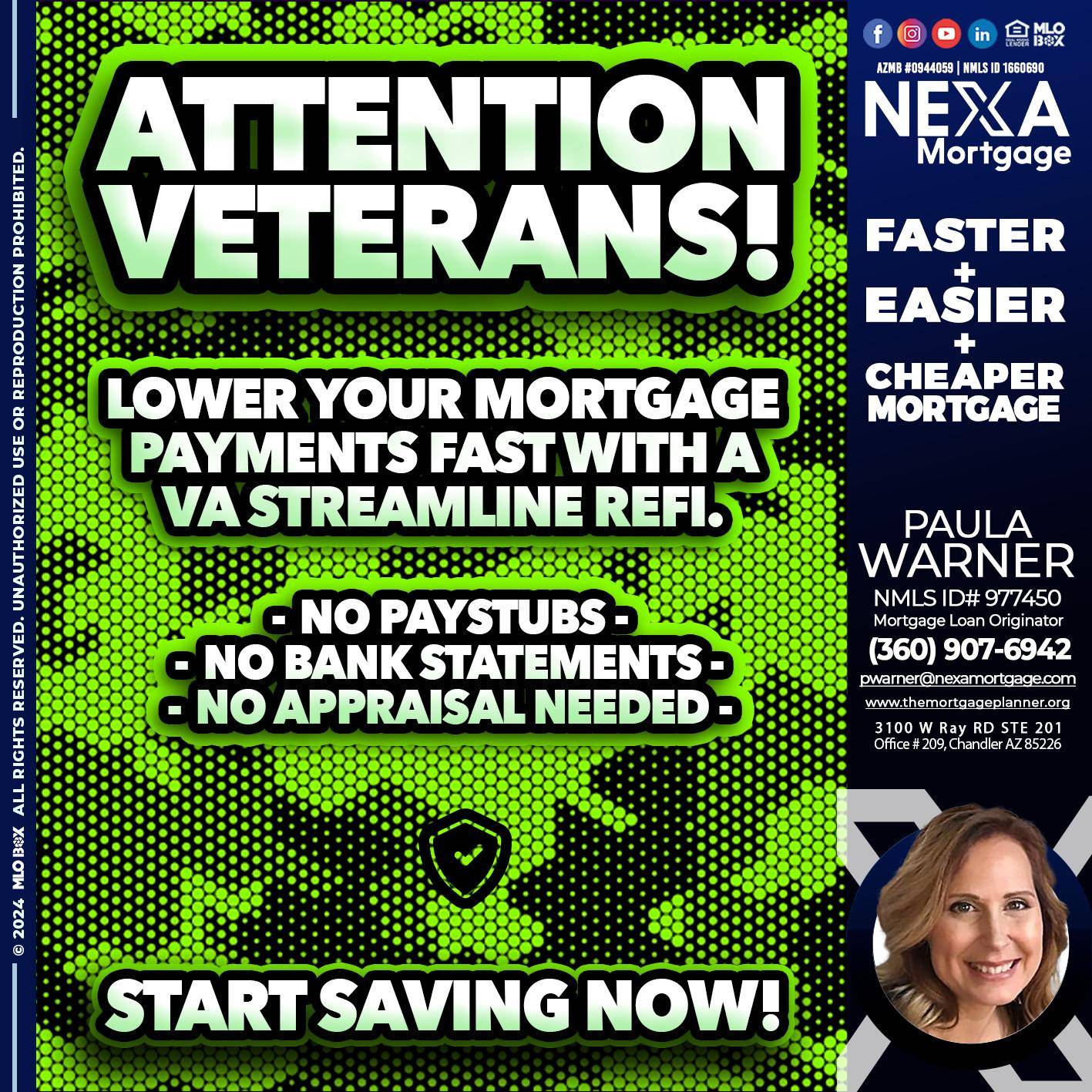 ATTENTION VETERANS - Paula Warner -Mortgage Loan Originator