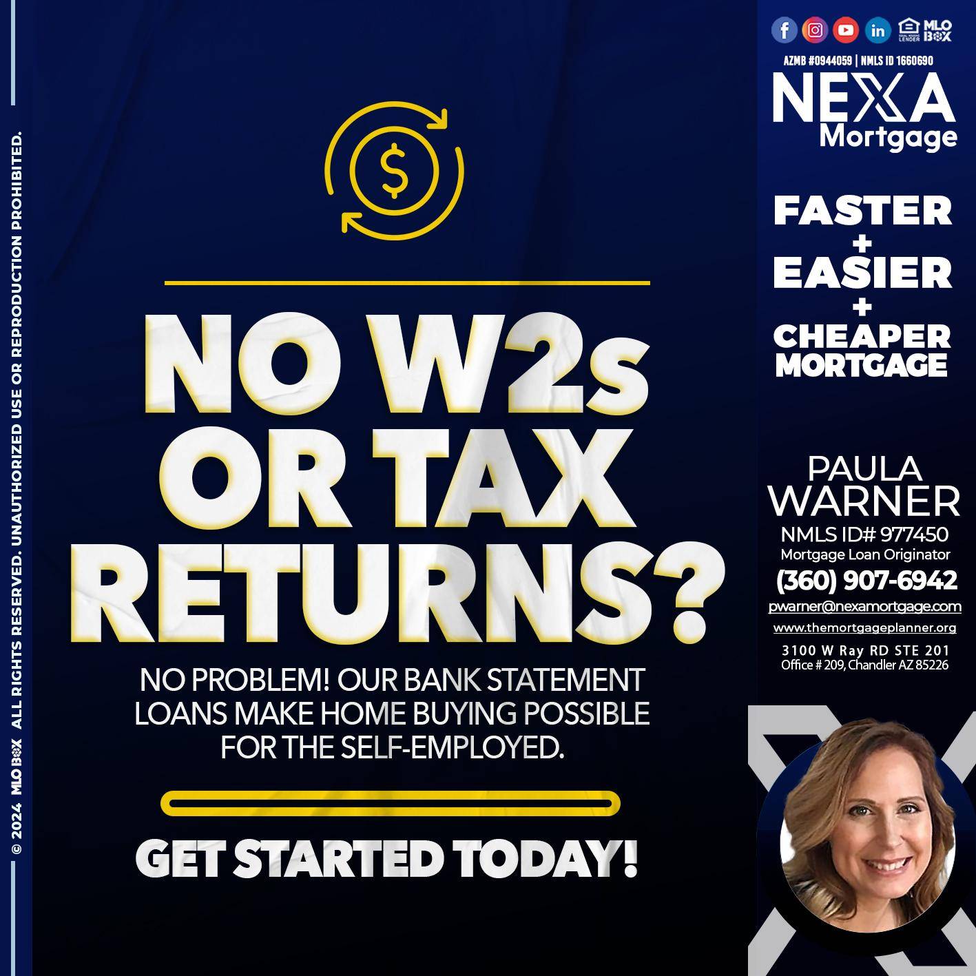 NO W2s - Paula Warner -Mortgage Loan Originator
