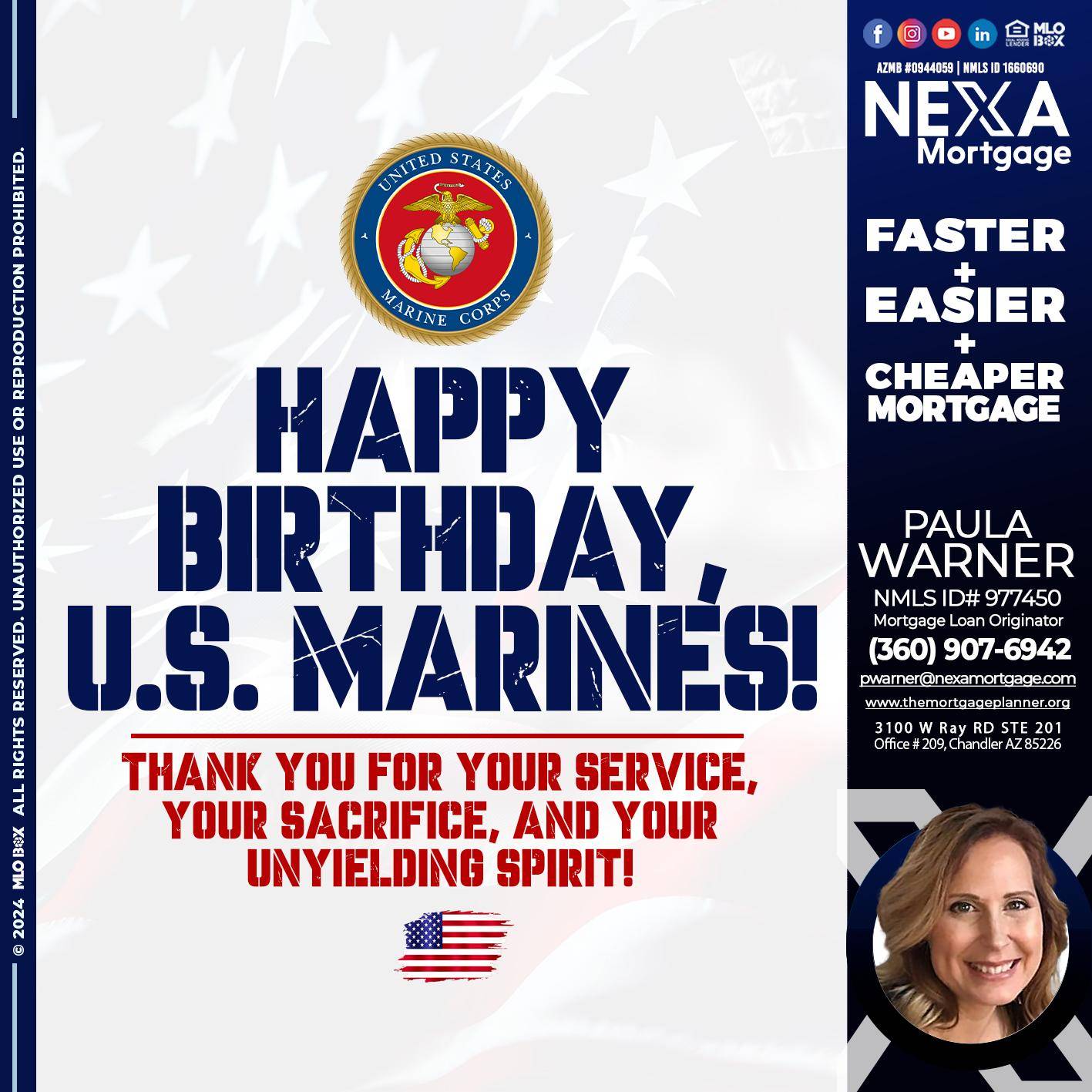 US MARINE BIRTHDAY - Paula Warner -Mortgage Loan Originator