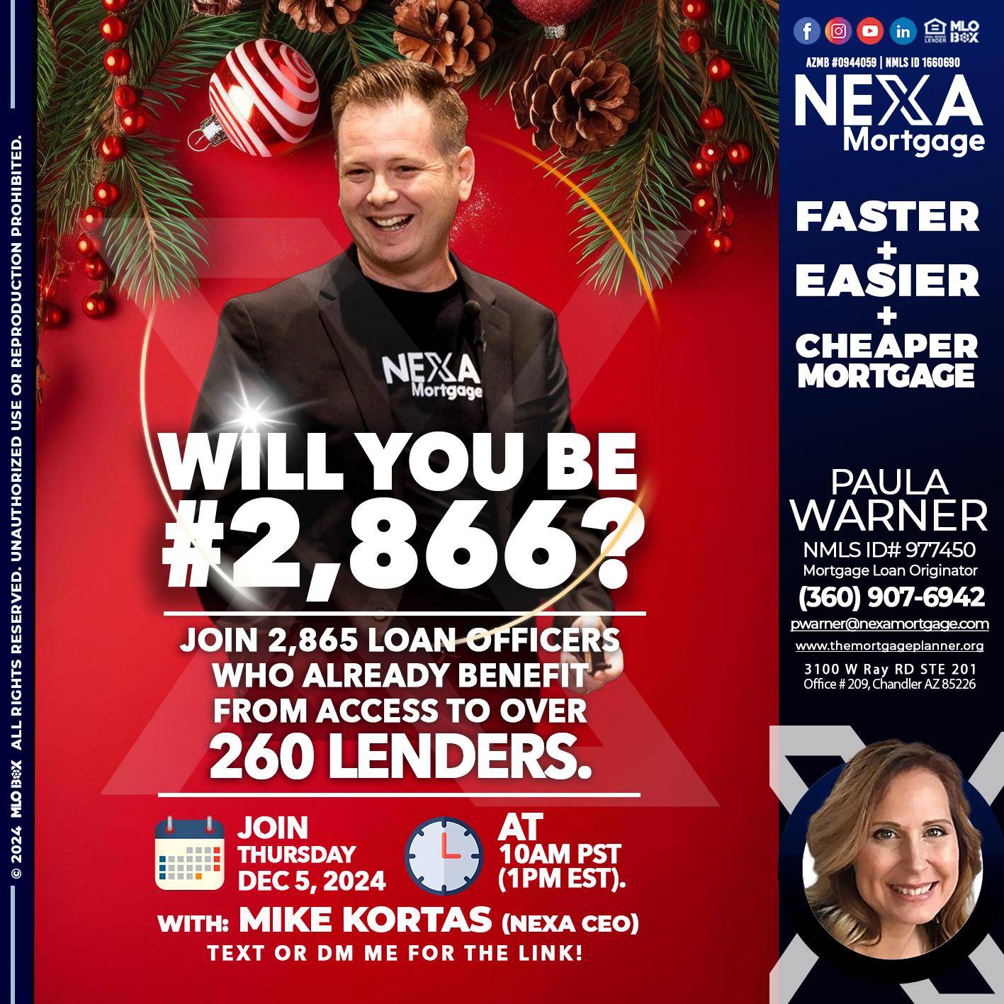 will you be - Paula Warner -Mortgage Loan Originator