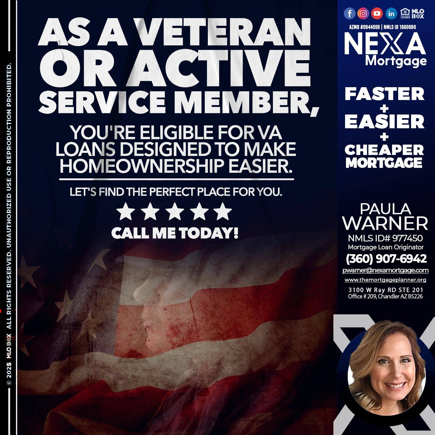 AS A VETERAN MEMBER - Paula Warner -Mortgage Loan Originator