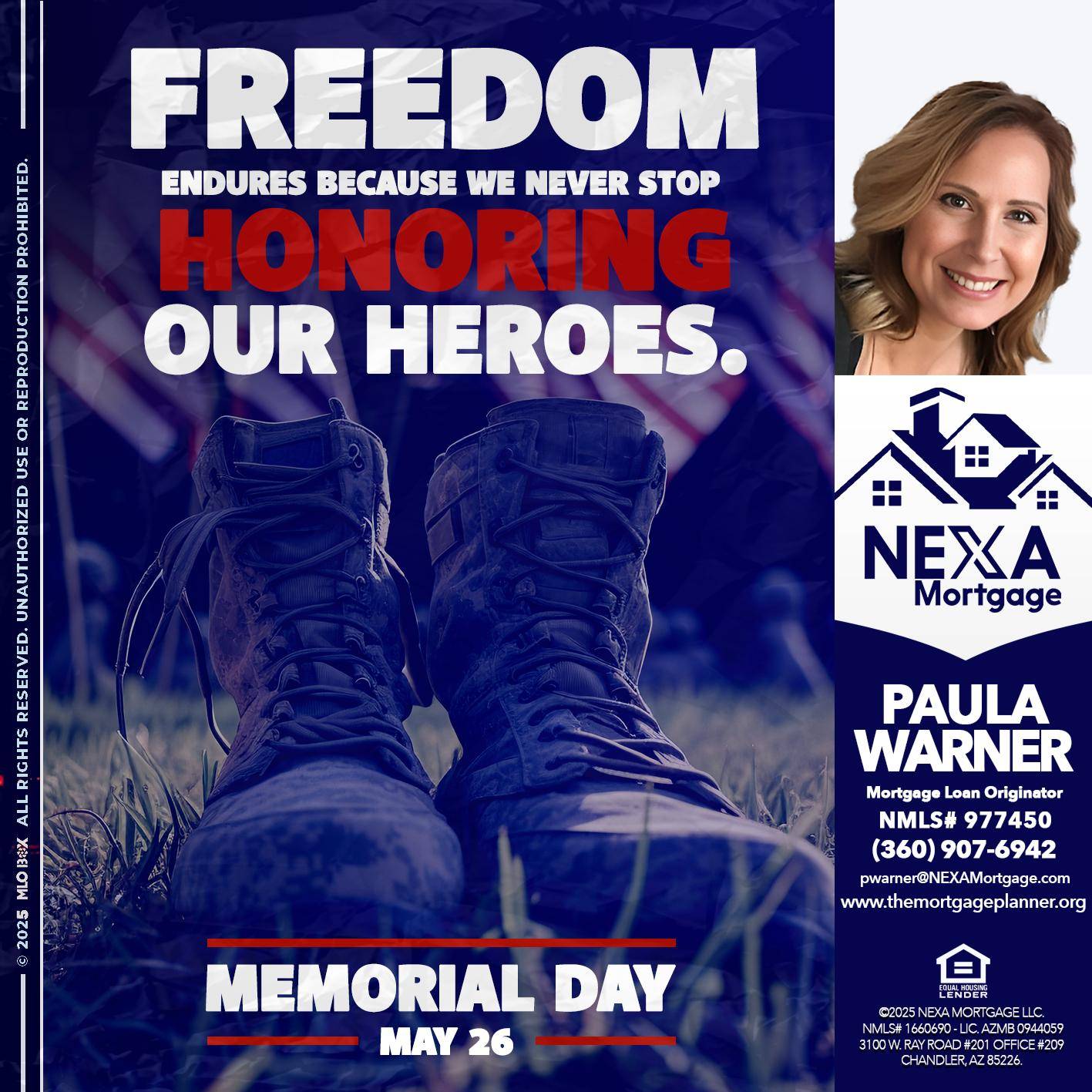 Memorial Day - Paula Warner -Mortgage Loan Originator