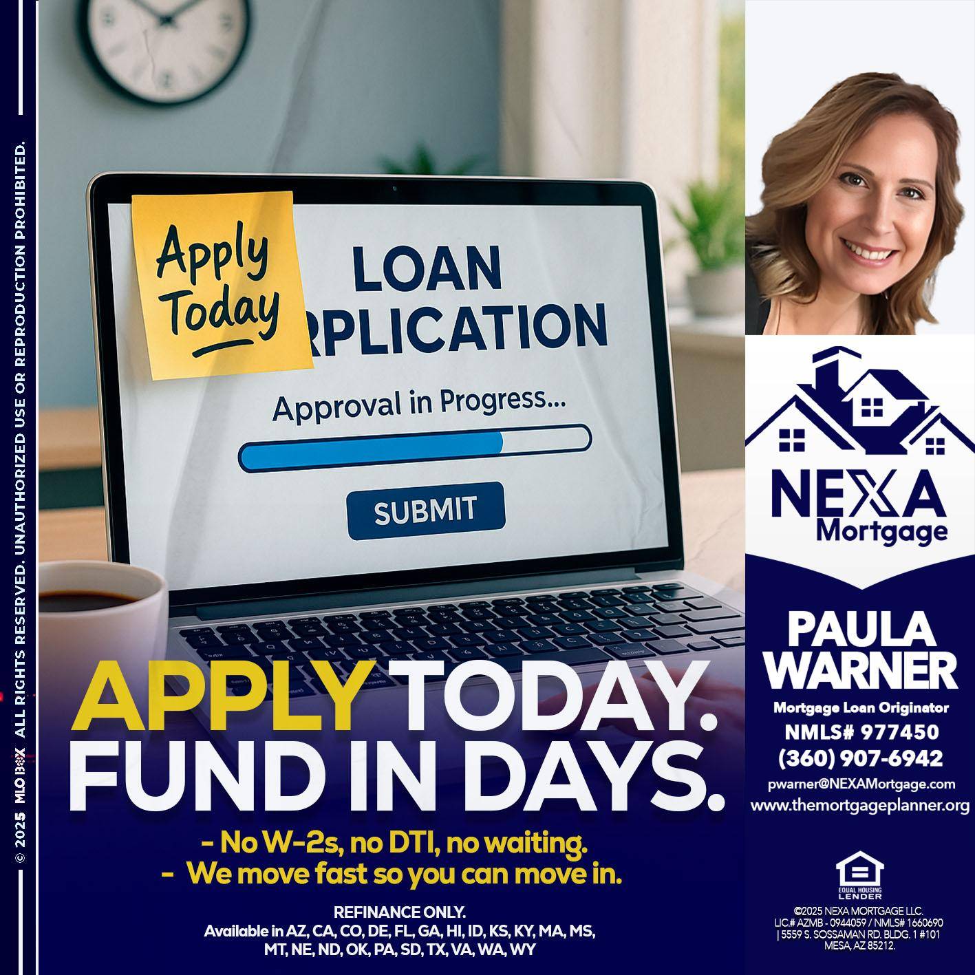 APPLY TODAY - Paula Warner -Mortgage Loan Originator