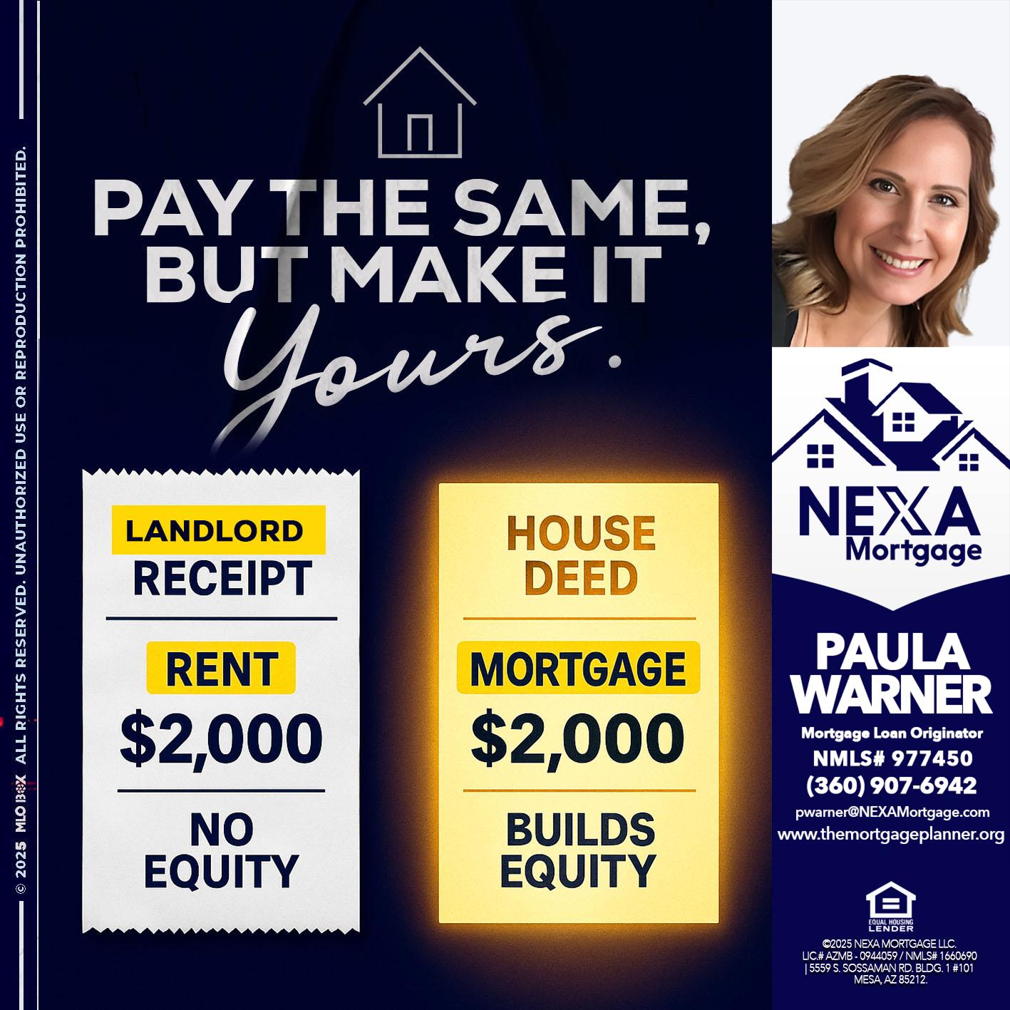 pay the same - Paula Warner -Mortgage Loan Originator