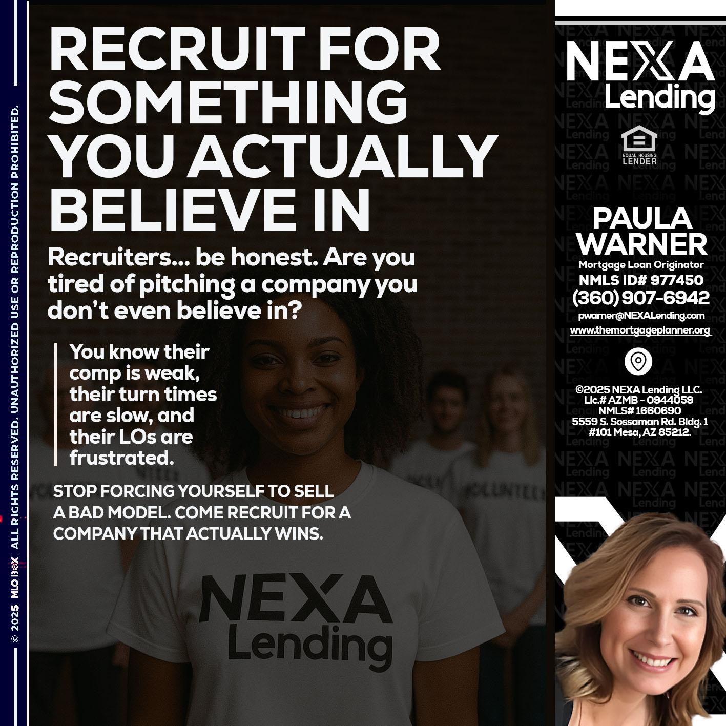 RECRUITING - Paula Warner -Mortgage Loan Originator