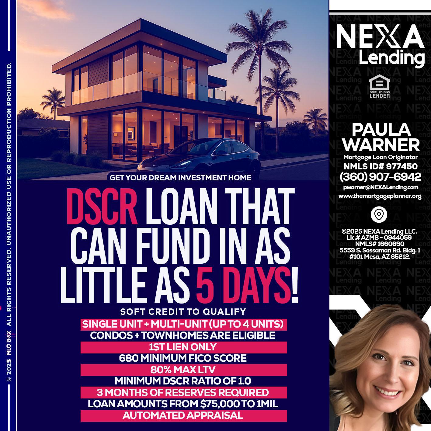 DSCR - Paula Warner -Mortgage Loan Originator