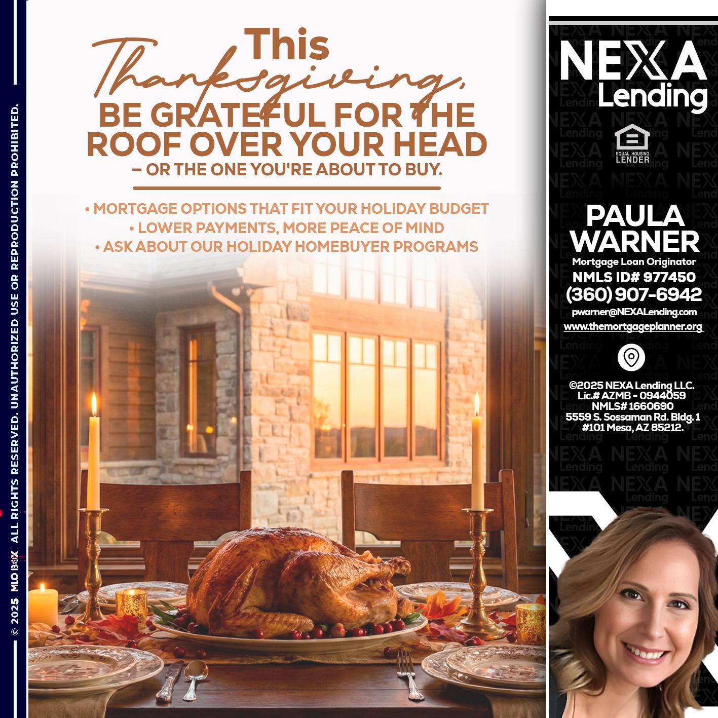 THIS THANKSGIVING - Paula Warner -Mortgage Loan Originator