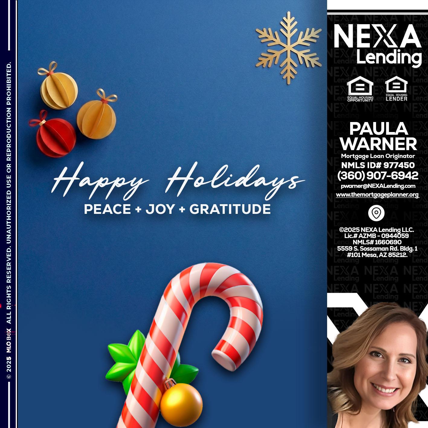 HAPPY HOLIDAYS - Paula Warner -Mortgage Loan Originator