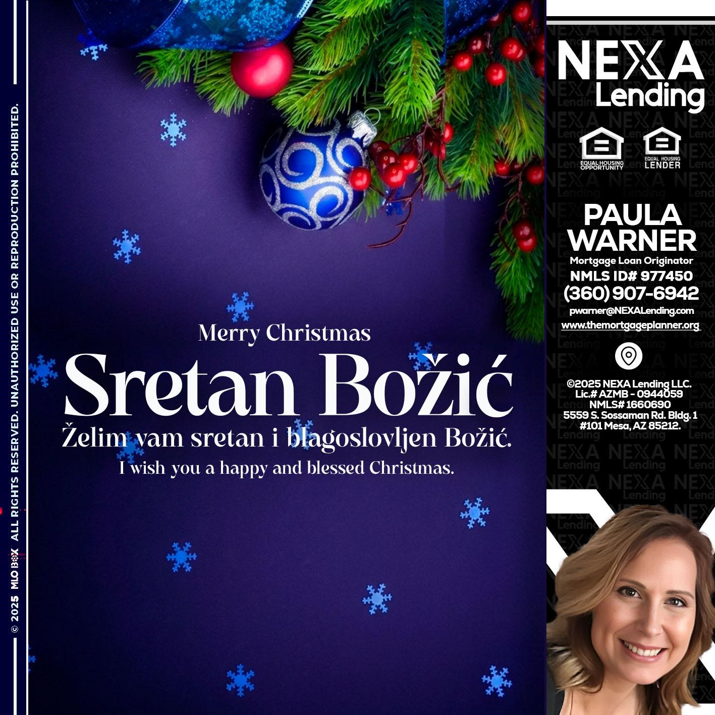 Sretan Božić - Paula Warner -Mortgage Loan Originator