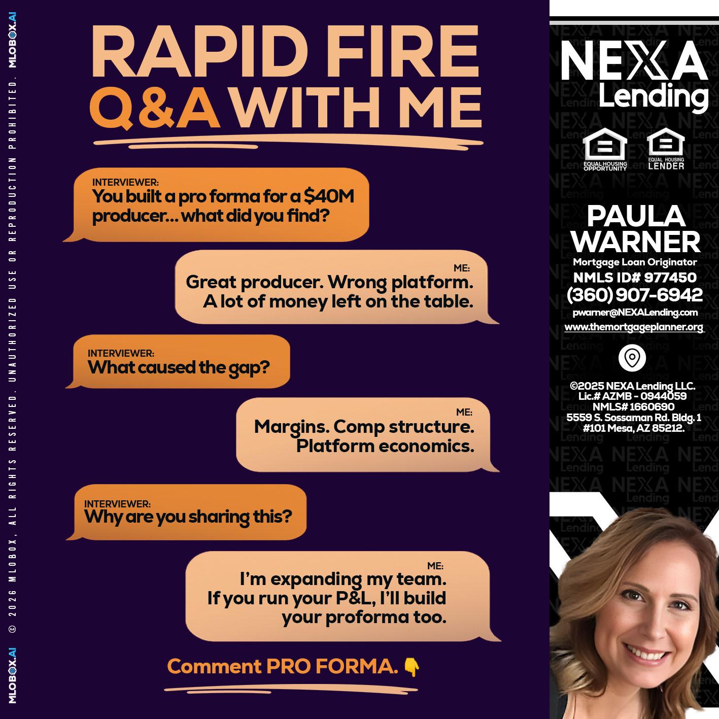 RAPID FIRE - Paula Warner -Mortgage Loan Originator