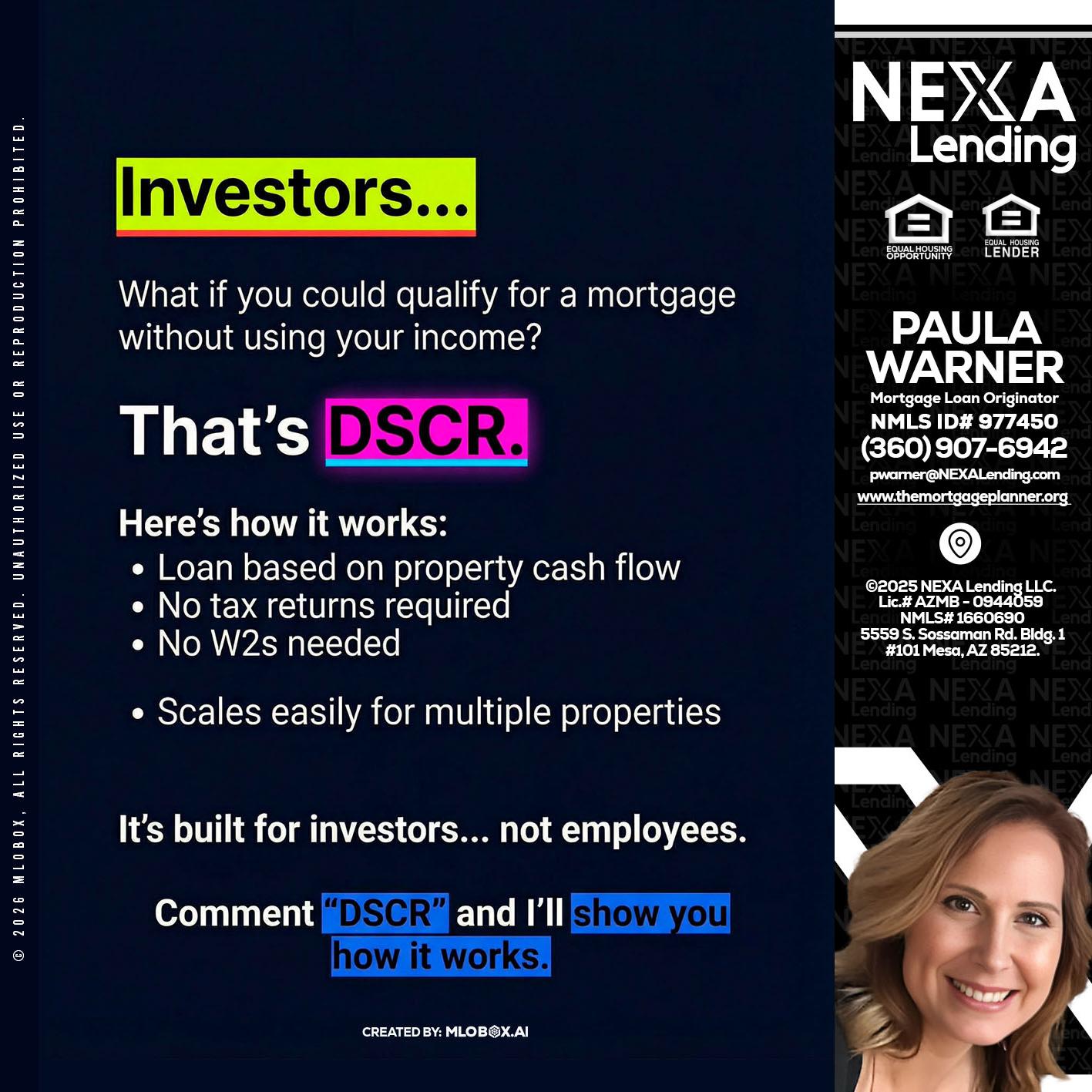 INVESTORS - Paula Warner -Mortgage Loan Originator