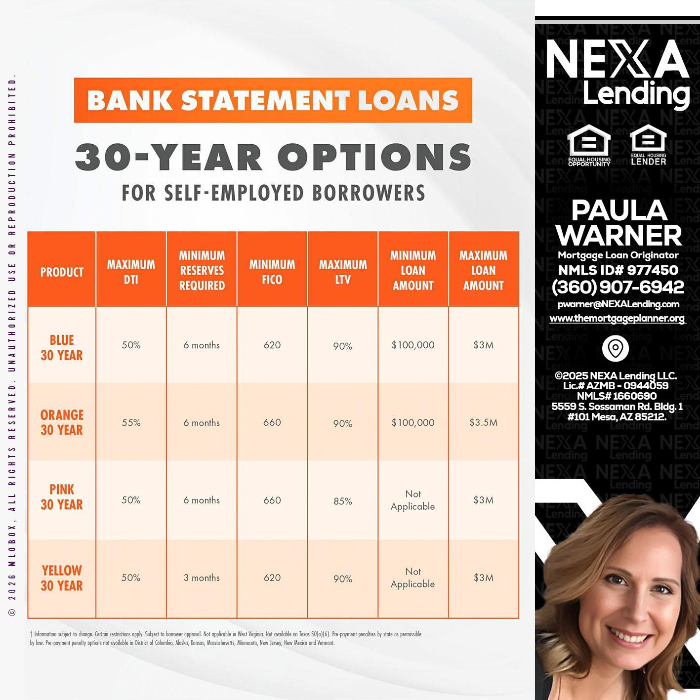 30 YEARS OPTIONS - Paula Warner -Mortgage Loan Originator