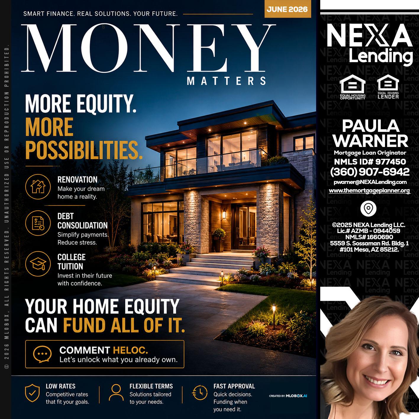 MONEY MATTERS - Paula Warner -Mortgage Loan Originator