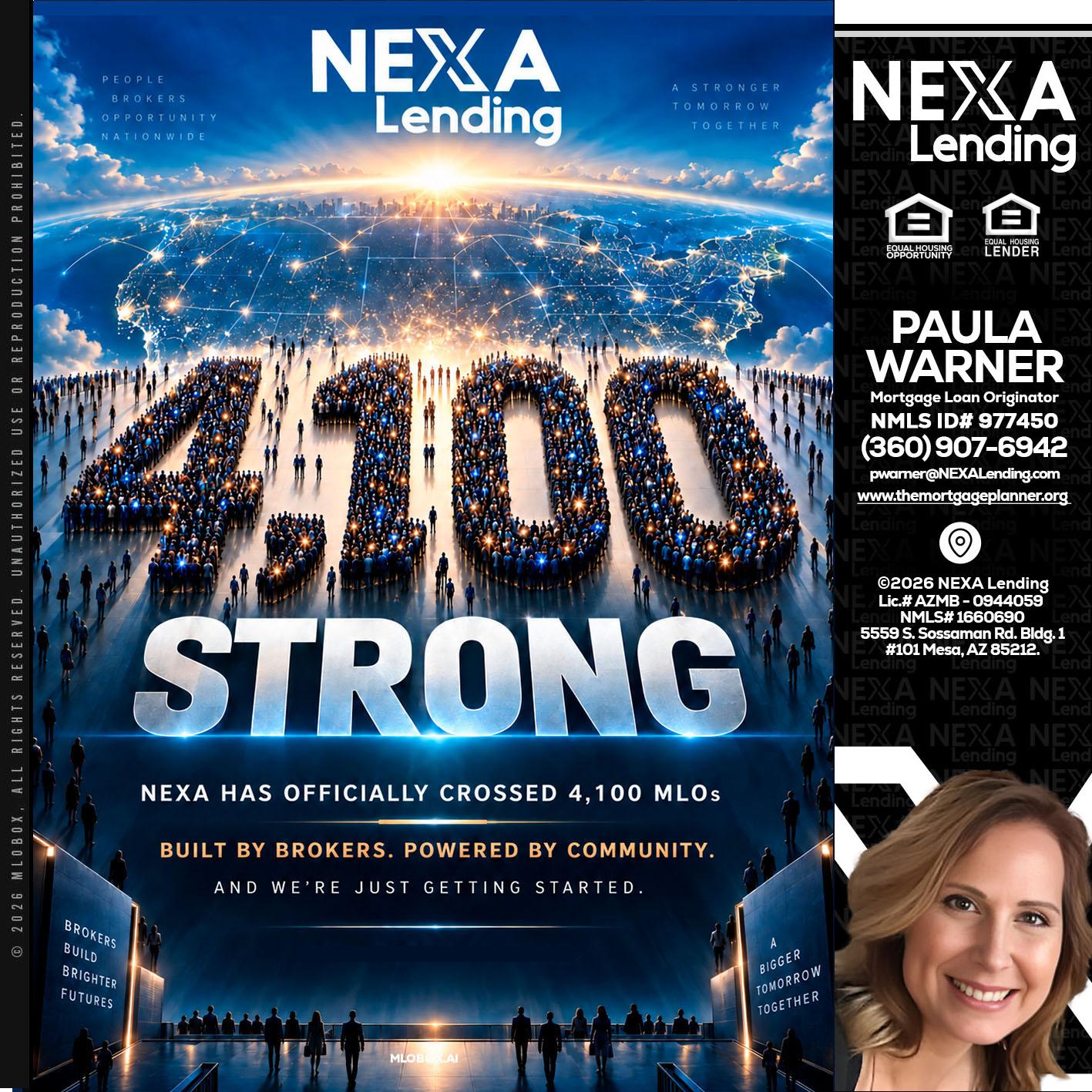 4,100 MLOs - Paula Warner -Mortgage Loan Originator