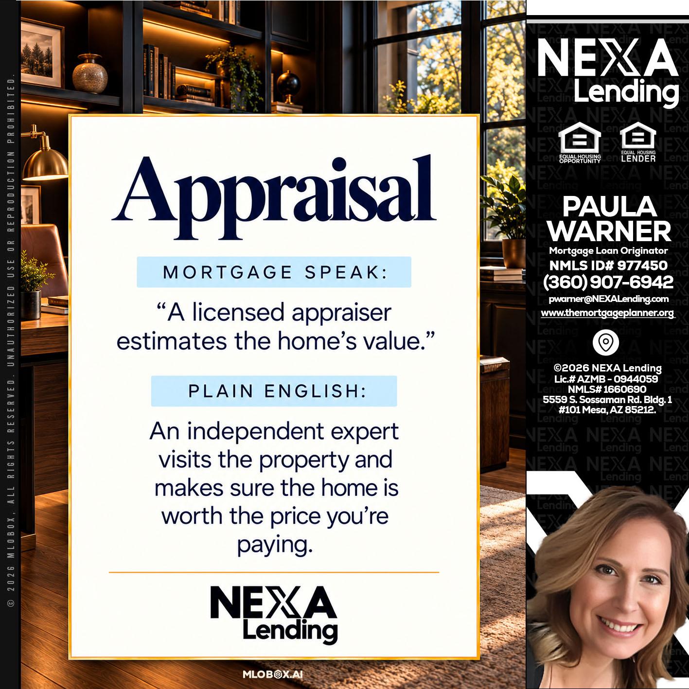 appraisal - Paula Warner -Mortgage Loan Originator